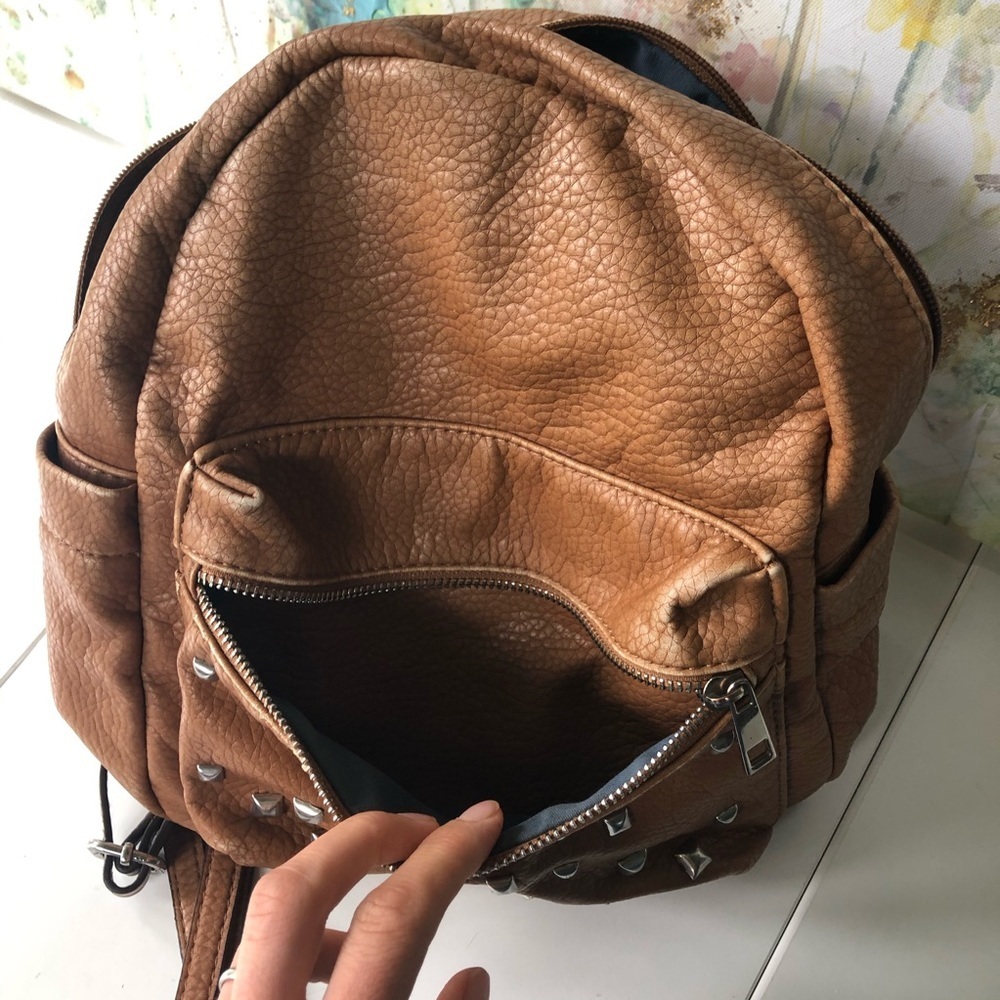 Beautiful Soft girl Vegan Studded Leather Backpack in Tan 9 by 10 inches - Picture 9 of 14